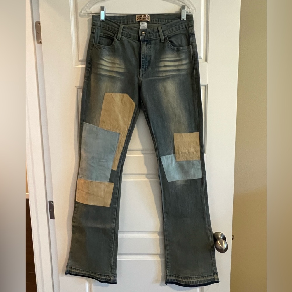 Sharagano Vintage Denim Bootcut Jeans with Suede Patch Detail Size L